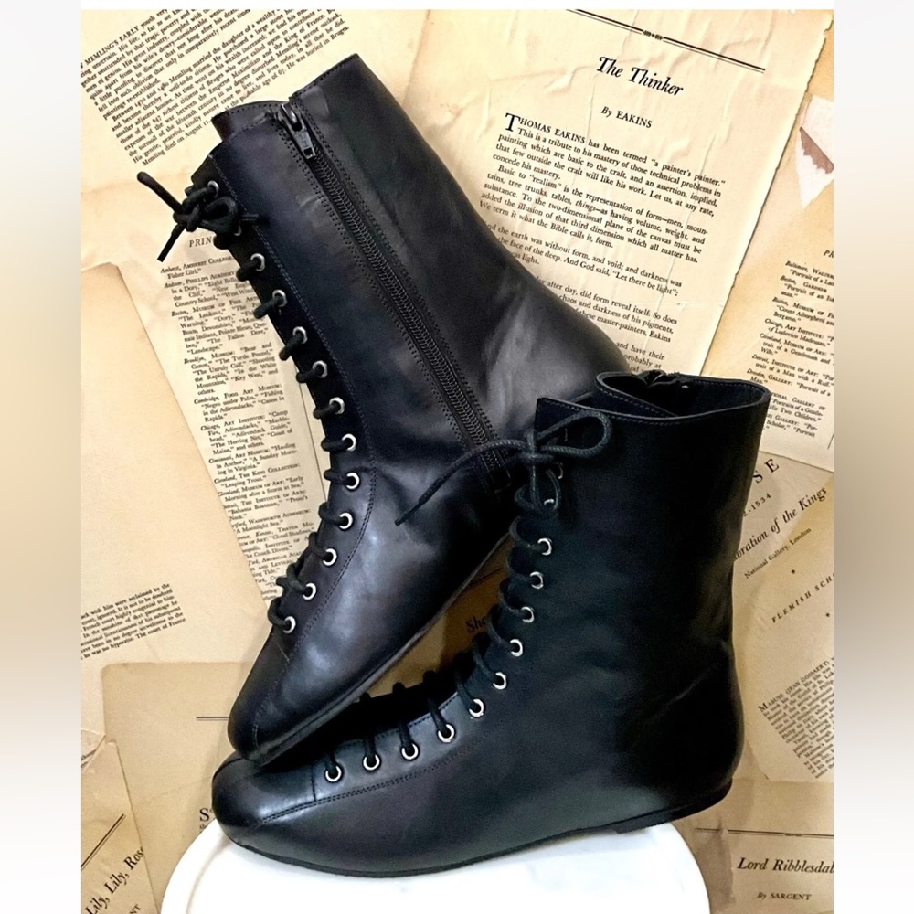 Free People Boxing Day Lace Up Flat Boot Black Leather Inside Zipper - Picture 1 of 9